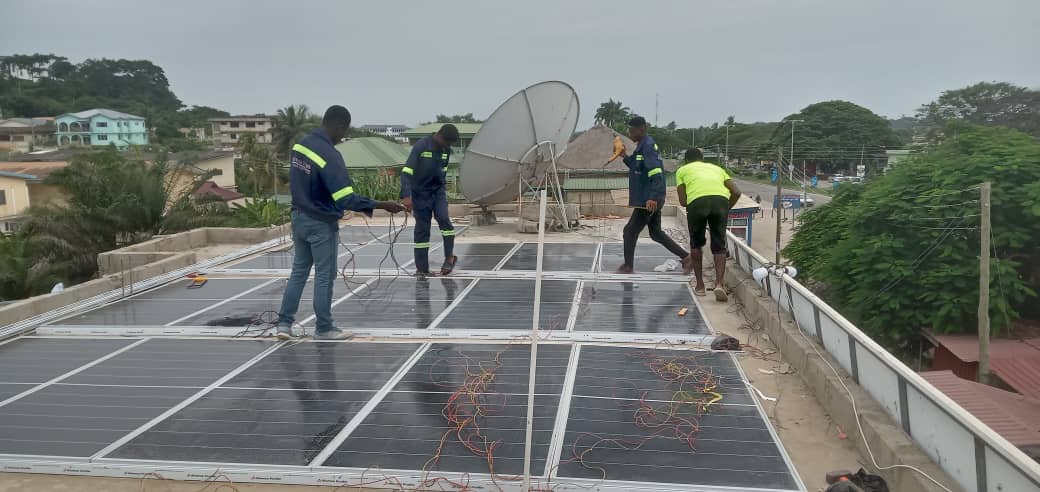 Crew on site preparing a solar array